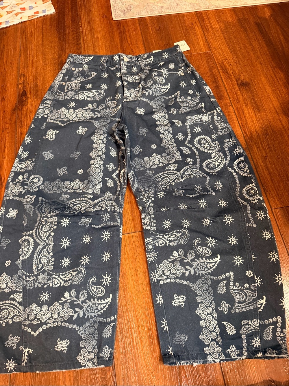 We The Free Navy Blue Paisley barrel jeans